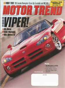 MOTOR TREND 2002 JUNE - CROSS-OVERS, VIPER SRT-10